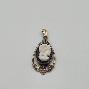 Vintage Art Deco 14K Yellow Gold Filled Cameo Necklace Pendant Vandell